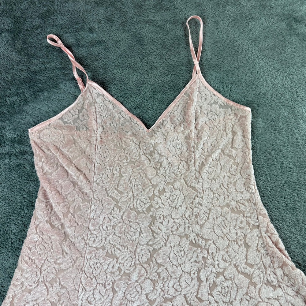 Vintage Victoria's Secret Pink Burnout Velvet Floral Slip Dress Small V-Neck - Picture 5 of 9